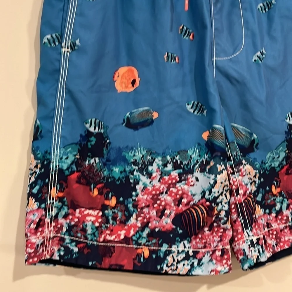 GAP KIDS Youth Boys XL Swim Trunks Blue Ocean Fish Mesh Lining Swim Suit EUC
